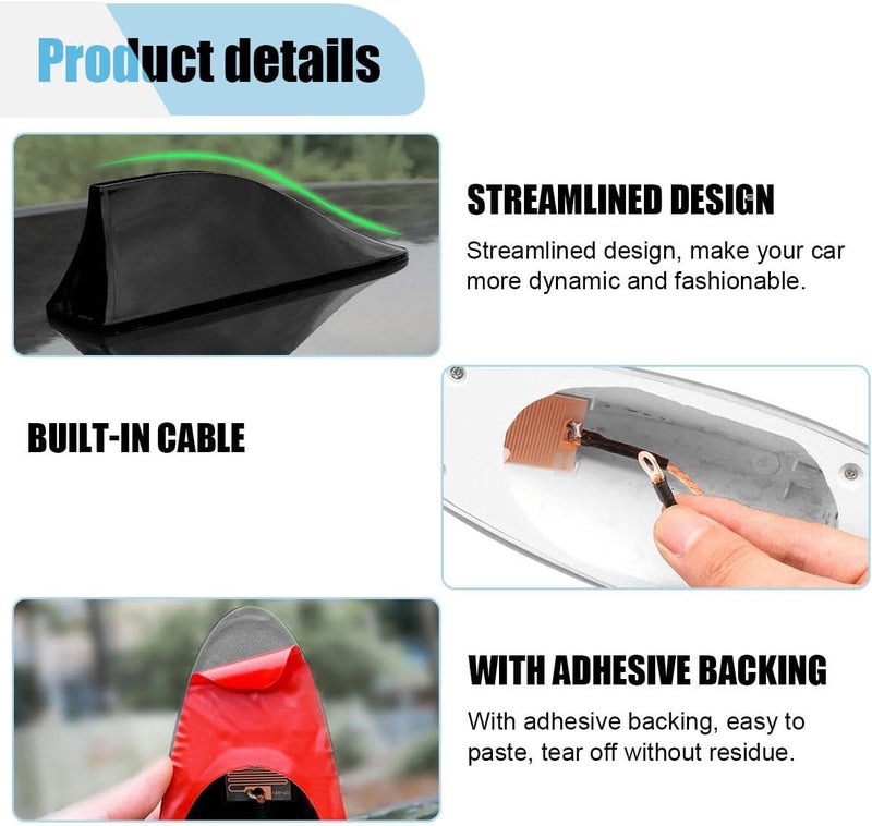 LHDOS Car Shark Fin Antenna Cover, Plastic Automotive Signal Roof Aerial Cover with Adhesive Tape, Universal Roof Mount Antenna Replacement Vehicle Decorative Cover for Car Truck SUV (Black) - Image 3